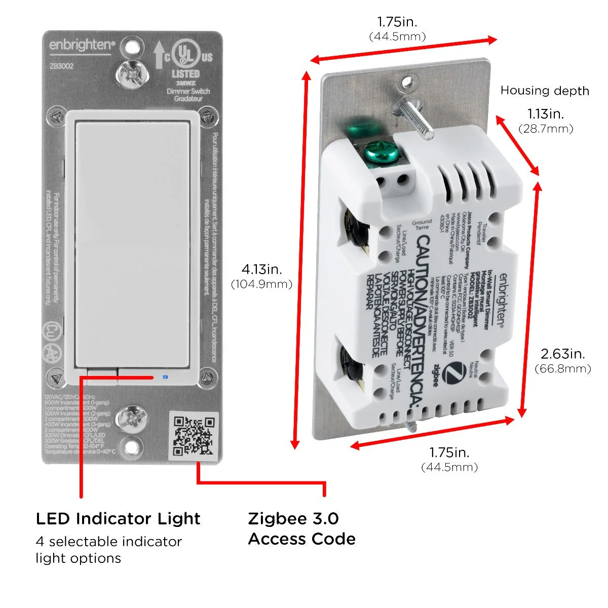 Dimmer dimensions and faceplate details