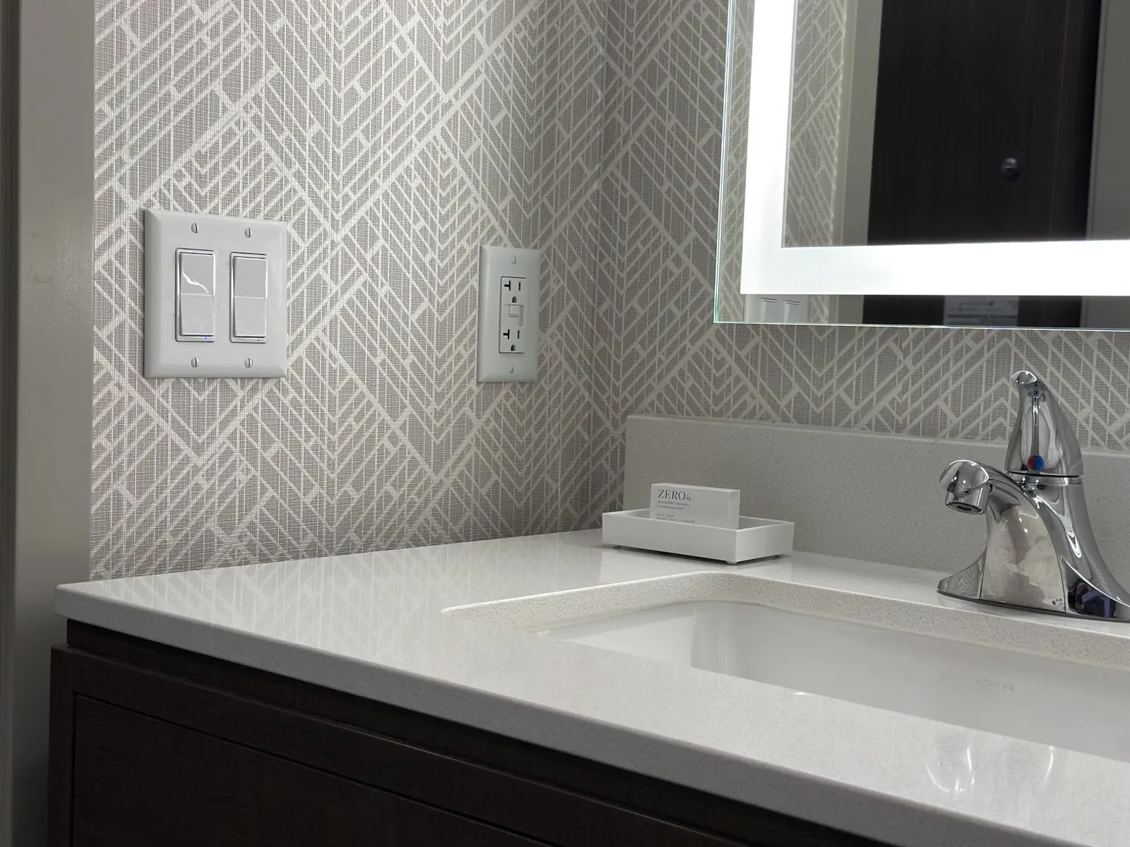 GridRabbit bathroom switch controls installed in a hotel bathroom