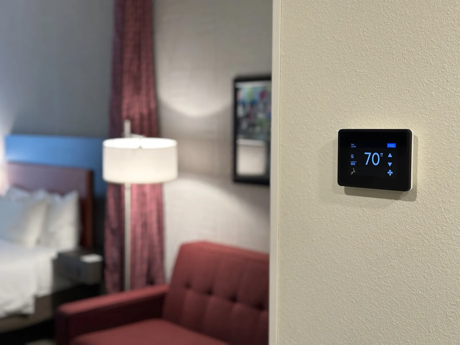 GridRabbit thermostat installed in a guest room