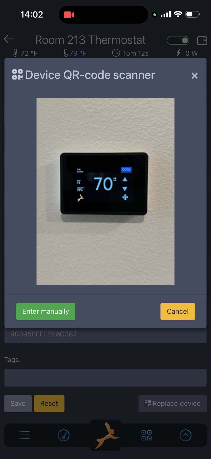 GridRabbit mobile QR code scanner capturing a replacement switch label