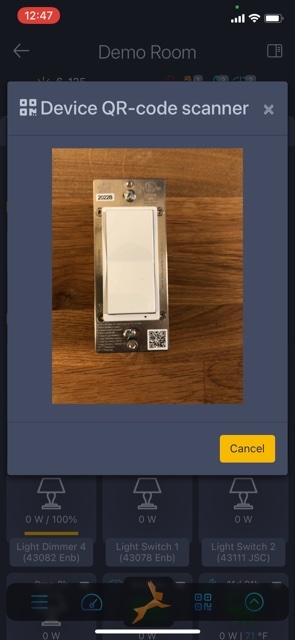 GridRabbit mobile QR code scanner capturing a replacement switch label